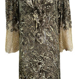 Oscar de la Renta 80s Brown Cut  Velvet & Gold Lace  Tunic Style Evening Dress FRONT 1 of 7
