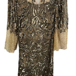 Oscar de la Renta 80s Brown Cut  Velvet & Gold Lace  Tunic Style Evening Dress Back 3 of 7