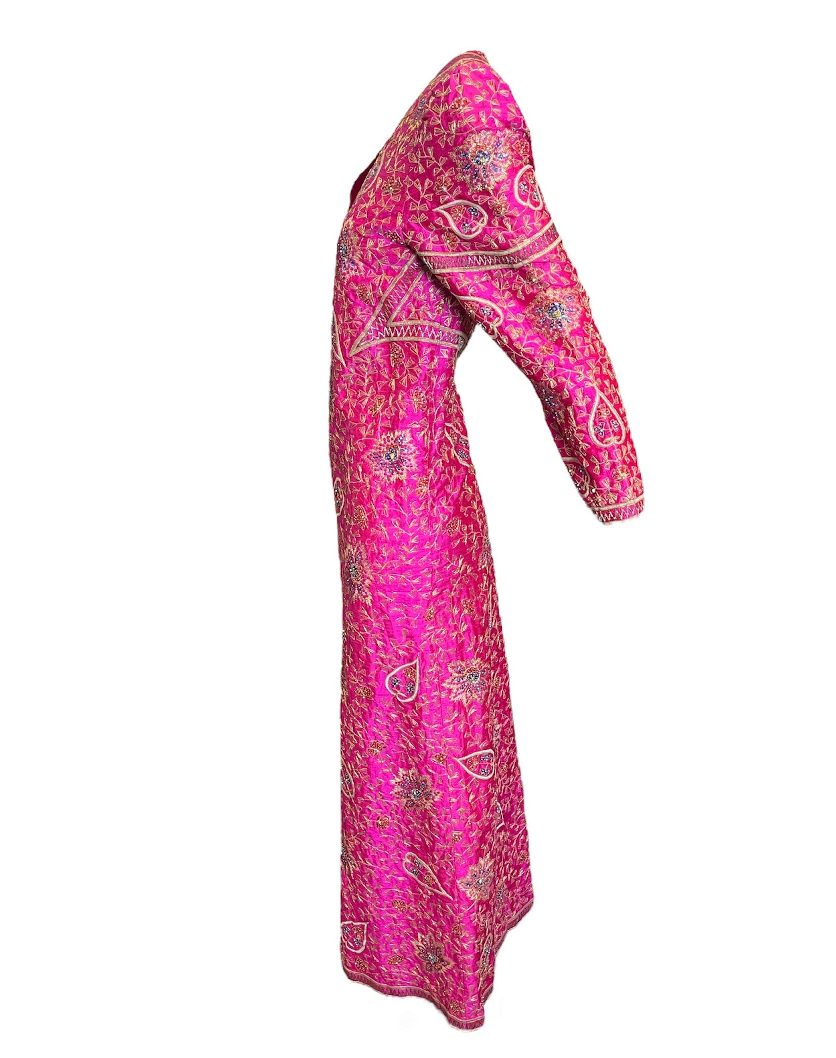1960s Pink Paisely Beaded Embroidered Kaftan Dress SIDE PHOTO 2 OF 5