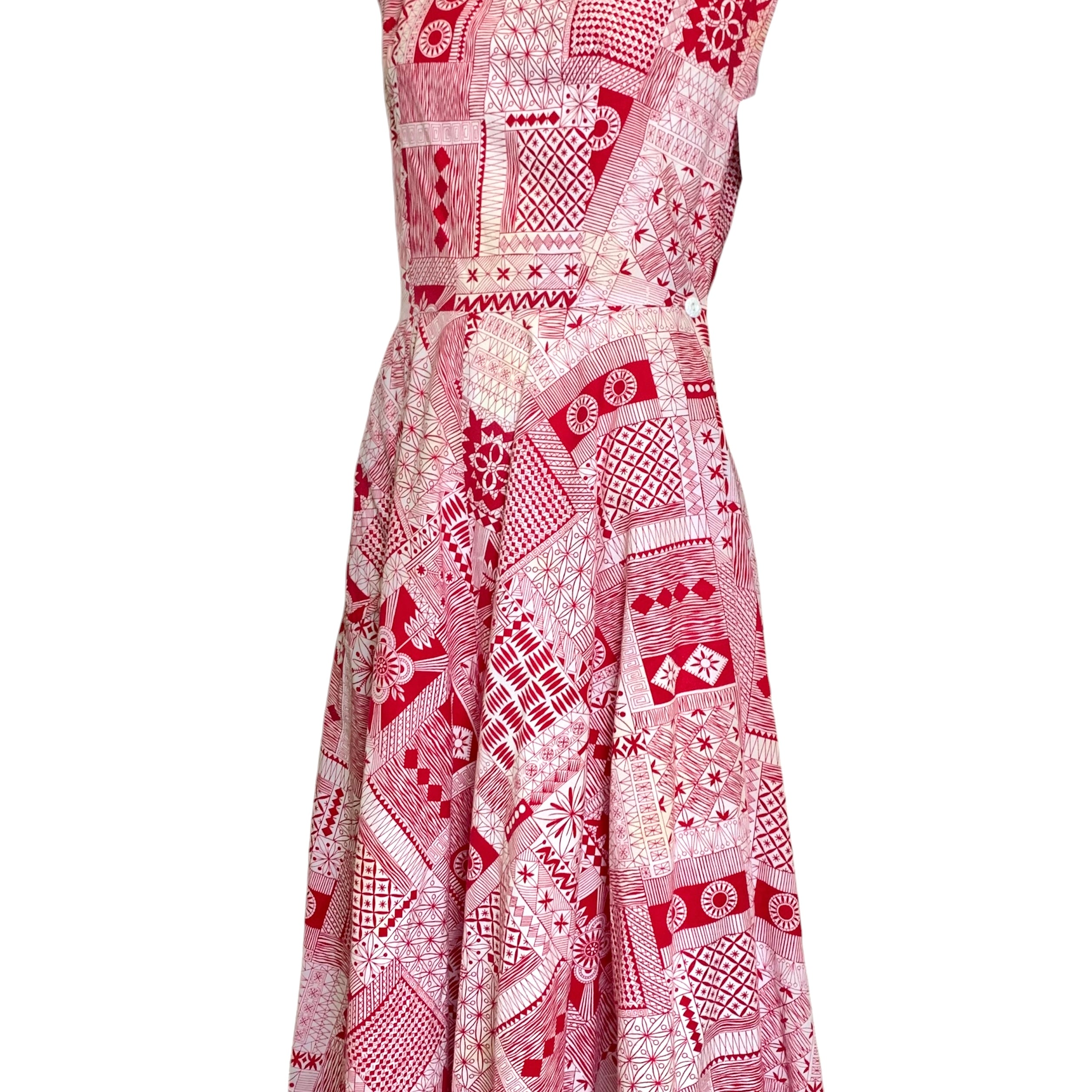 Dixie Lou Frock '50s Red Block Print Day Dress SIDE
