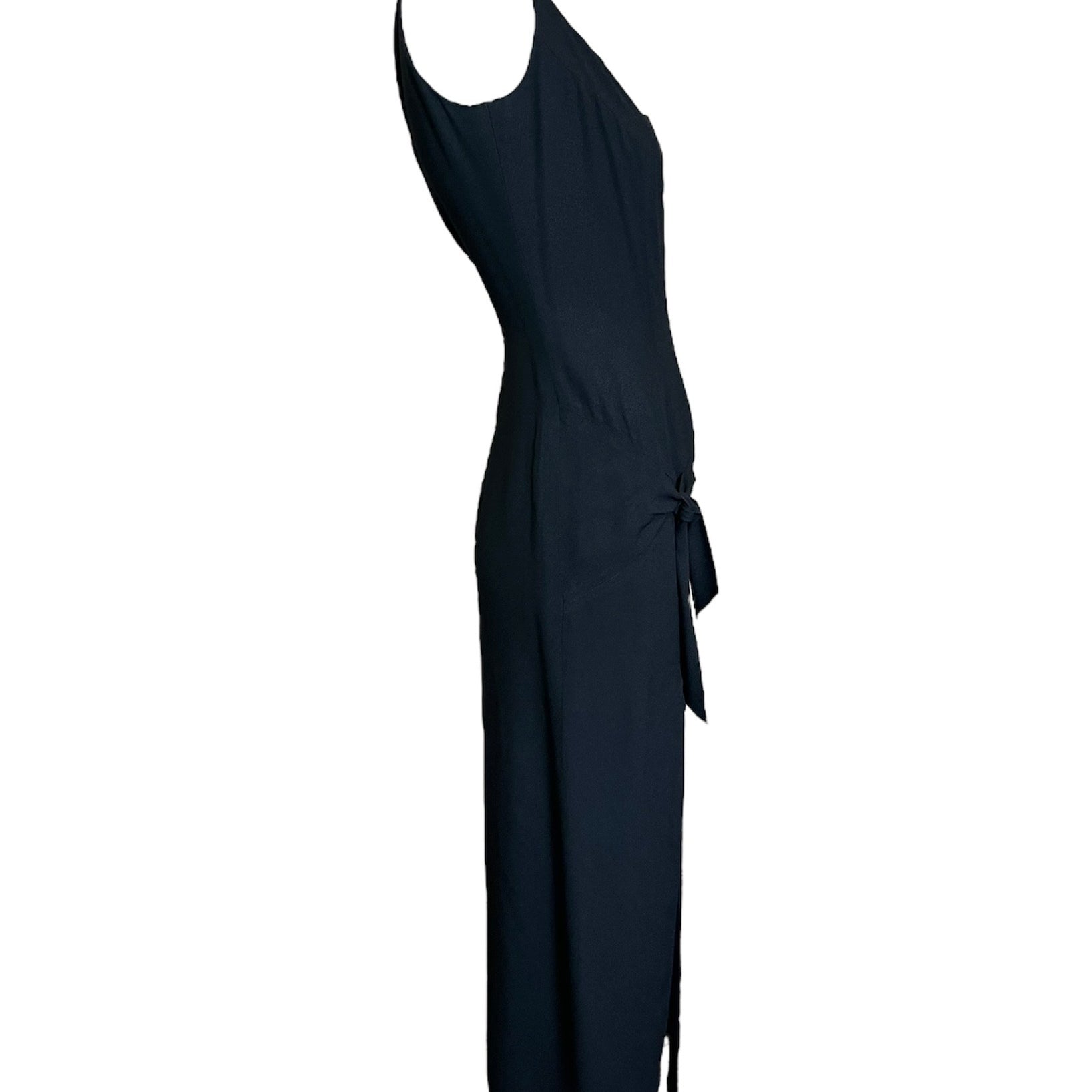 Galliano Black Crepe Silk-lined Dress with Knotted Waist SIDE PHOTO 2 OF 4