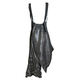 Marithe + Francois Girbaud 90s Gun Metal Pleated Asymmetric Halter Gown with Ruched Bottom Pleat BACK