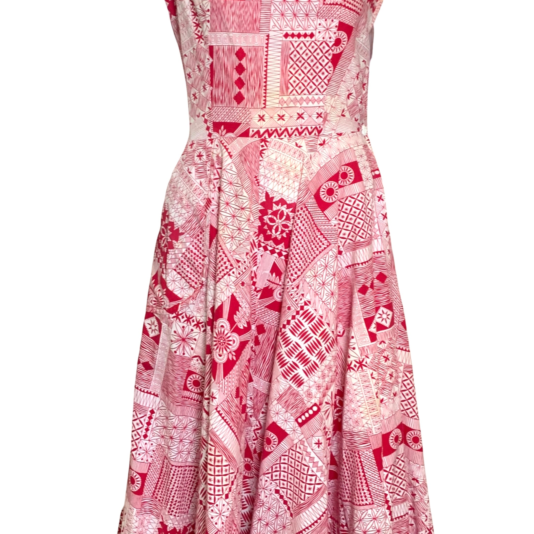 Dixie Lou Frock '50s Red Block Print Day Dress FRONT