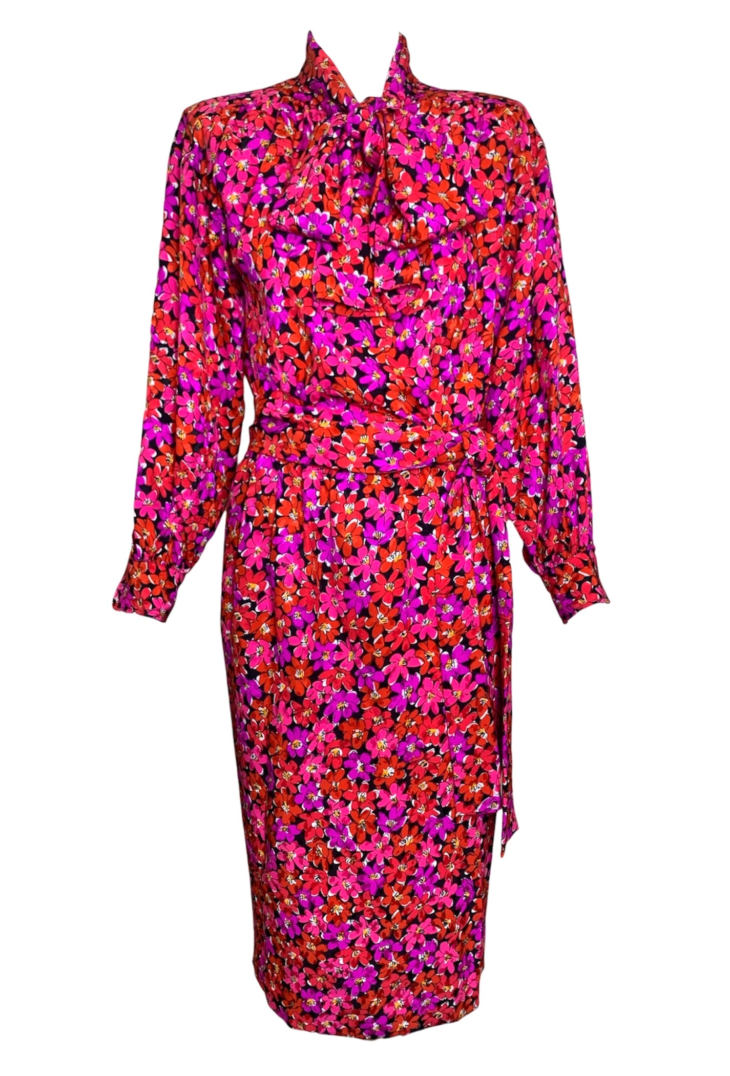 Saint Laurent 1989 Magenta Silk Floral Print Dress Ensemble THE WAY WE WORE Saint Laurent 1989 Magenta Silk Floral Print Dress Ensemble THE WAY WE WORE