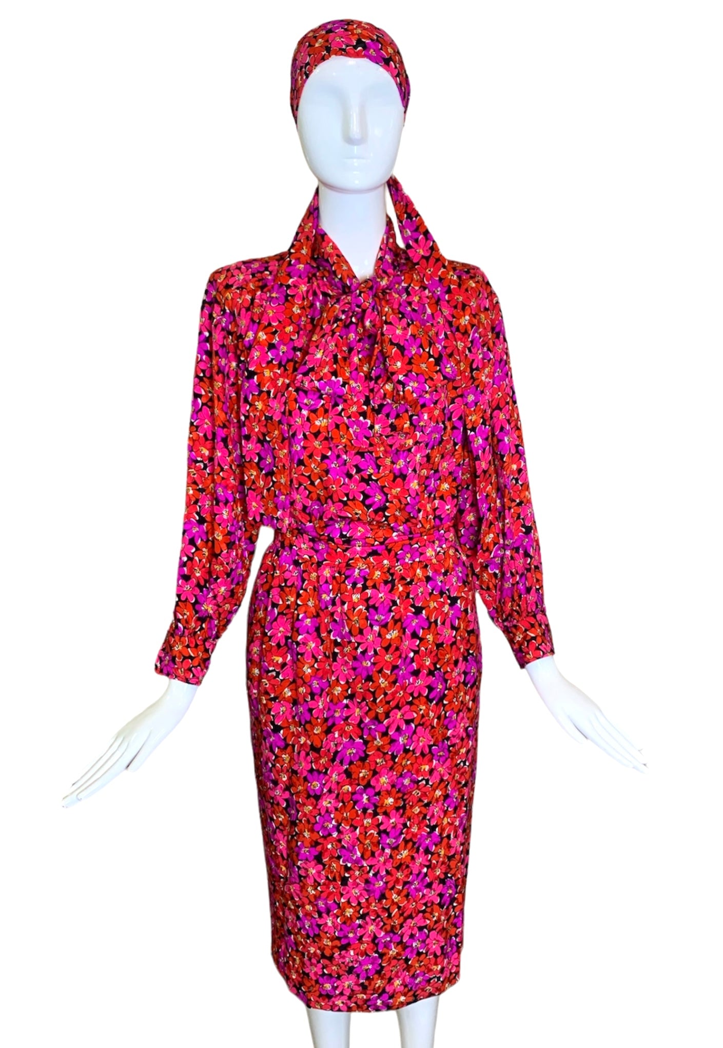 Saint Laurent 1989 Magenta Silk Floral Print Dress Ensemble – THE WAY WE WORE
