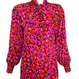 1989 Saint Laurent Magenta Silk Floral Print Dress Ensemble BLOUSE FRONT
