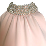 2000s Moschino Pale Pink Pearl Collar Necklace Shift Dress, detail