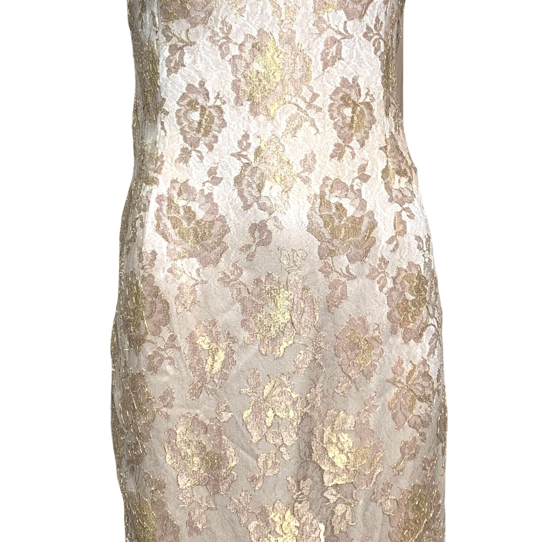 Escada Gold Lace Mini Dress with Embellished Straps FRONT