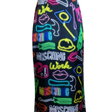 Moschino Couture SS 2016 Neon Sign Novelty Print Silk Gown BACK