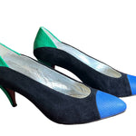 Autographed Andrea Pfister Color-Block Suede and Leather Pumps SIDE PHOTO BOTH SHOES 1 OF 5