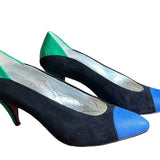 Autographed Andrea Pfister Color-Block Suede and Leather Pumps SIDE PHOTO BOTH SHOES 1 OF 5