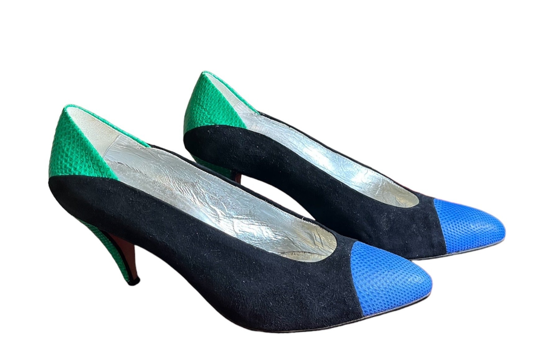 Autographed Andrea Pfister Color-Block Suede and Leather Pumps SIDE PHOTO BOTH SHOES 1 OF 5