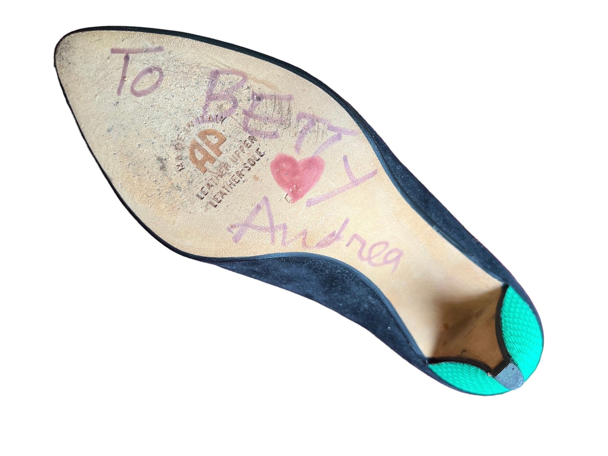 Autographed Andrea Pfister Color-Block Suede and Leather Pumps AUTOGRAPH READS TO BETTY ANDREA PHOTO 2 OF 5