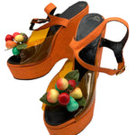 The Wonder Wedge by Bonnie Smith for Kimel '70s Orange Woven Fruit Bunch Wedge Platform Sandals, side