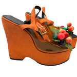 The Wonder Wedge by Bonnie Smith for Kimel '70s Orange Woven Fruit Bunch Wedge Platform Sandals, side 2