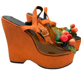 The Wonder Wedge by Bonnie Smith for Kimel '70s Orange Woven Fruit Bunch Wedge Platform Sandals, side 2