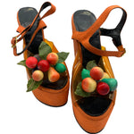 The Wonder Wedge by Bonnie Smith for Kimel '70s Orange Woven Fruit Bunch Wedge Platform Sandals