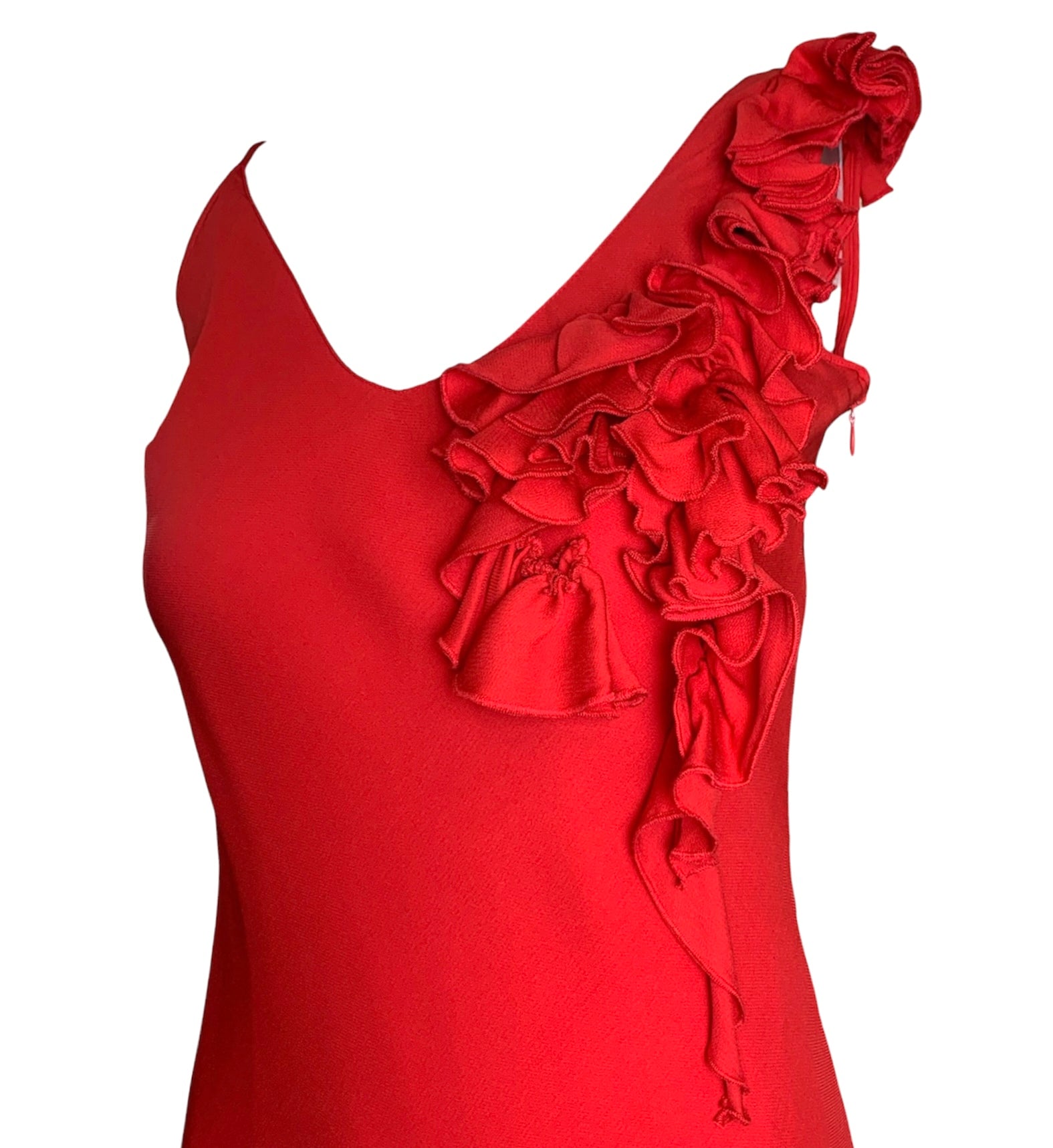 Mila Schn Cherry Red Asymmetrical Ruffled Detail Gown Mila Schn Cherry Red Asymmetrical Ruffled Detail Gown