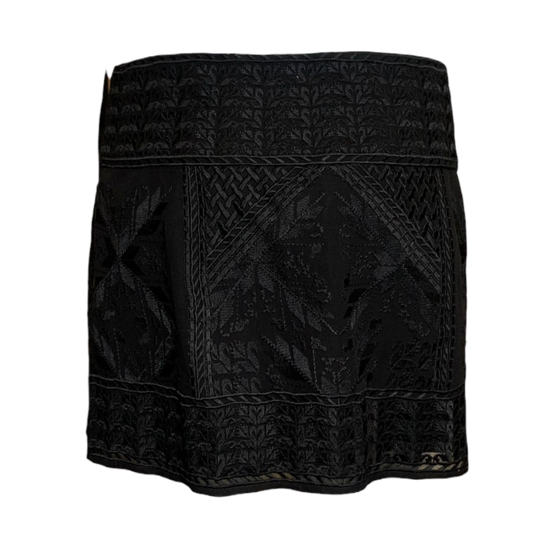 Isabel Marant Black Wrap Mini Skirt with Indian Embroidery, back