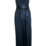 Donald Brooks '70s Black Jersey Halter Gown with Satin Ties FRONT 1/6