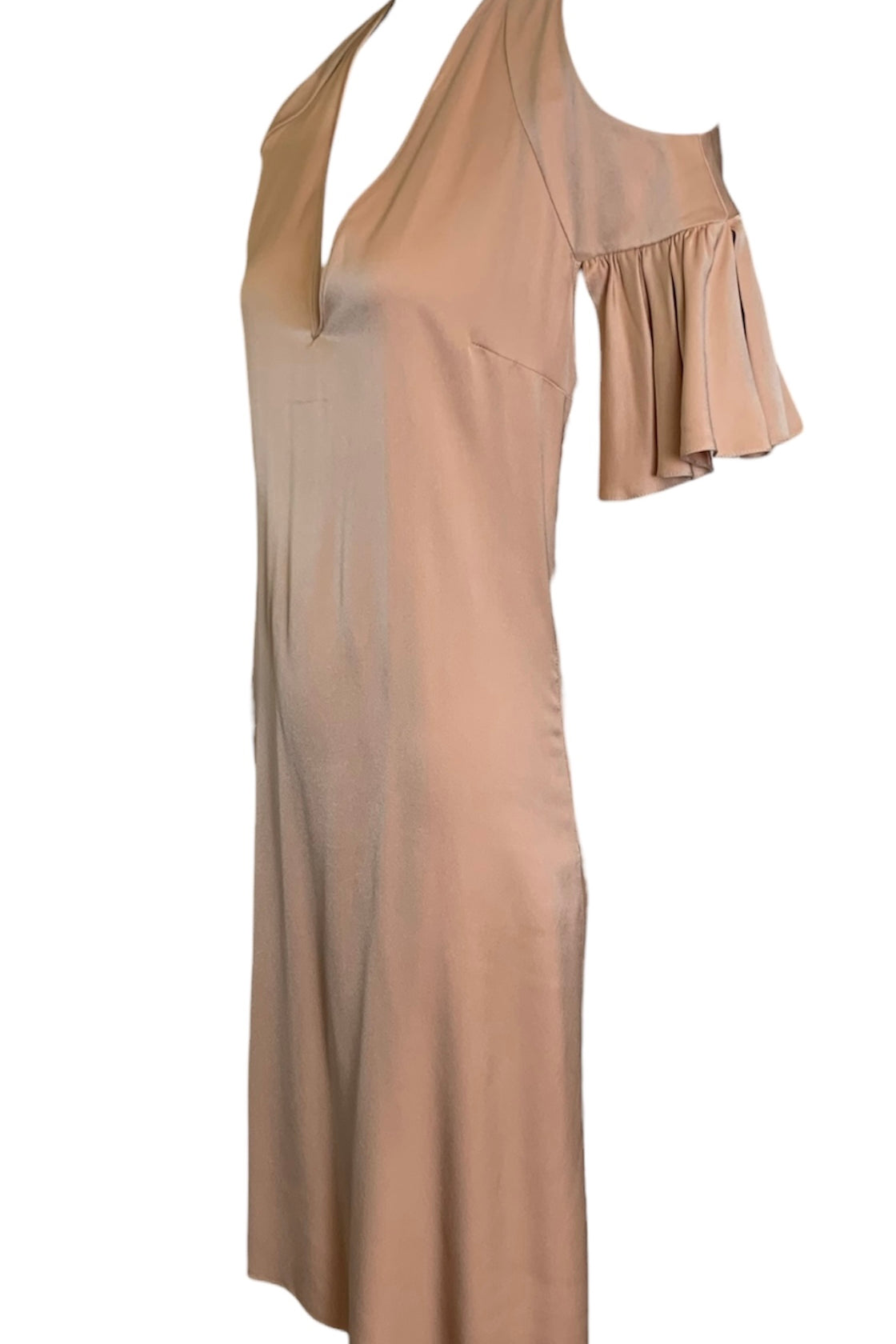 Chloé Caramel Peek-a-Boo Shoulder Flutter Sleeve Dress SIDE 2/4