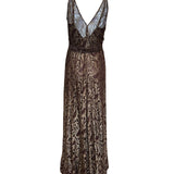 1930s Brown Lace & Gold Lame Gown w/ Belt BACK PHOTO 3 OF 4