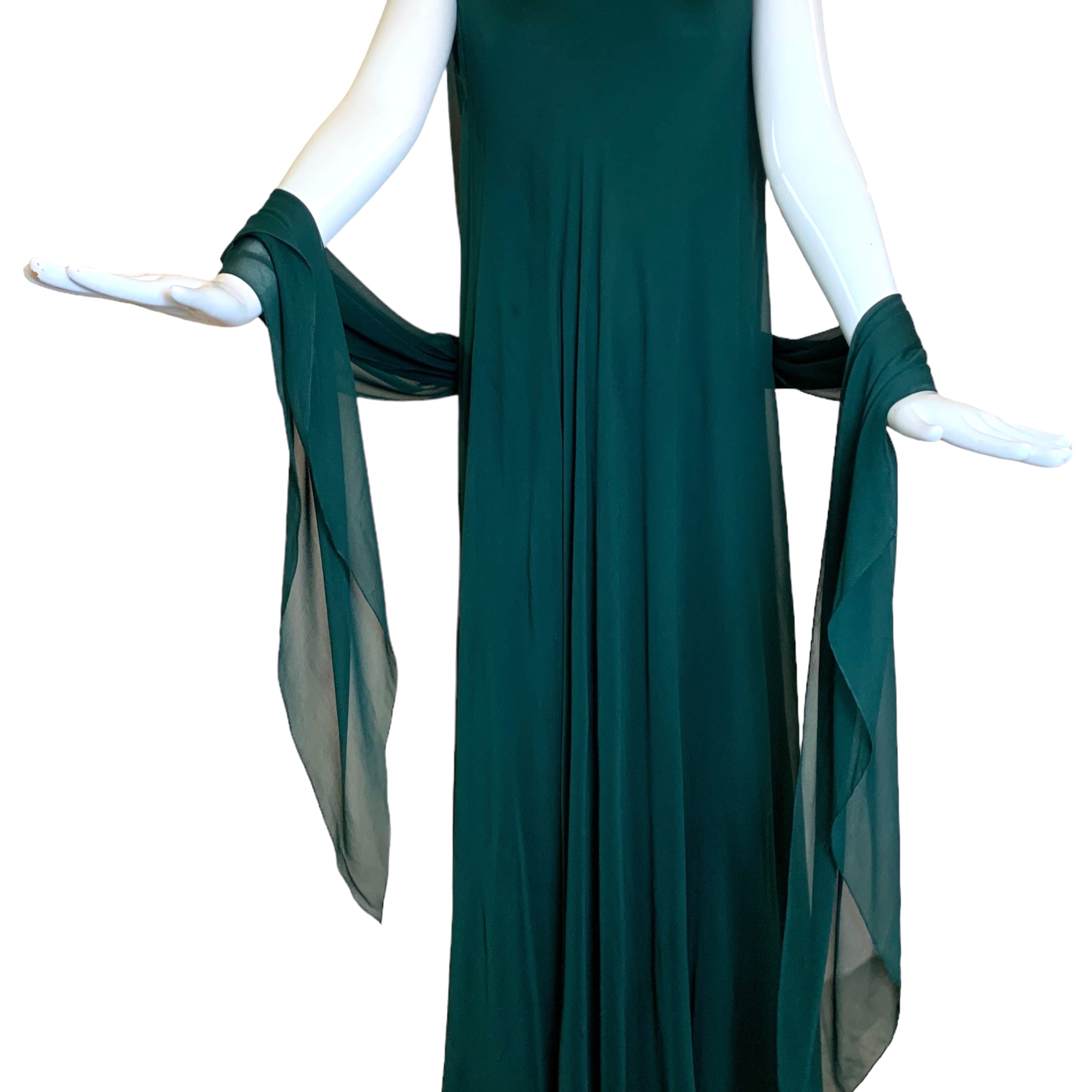 Stavropoulos '70s Emerald Green Silk Chiffon Gown & Scarf