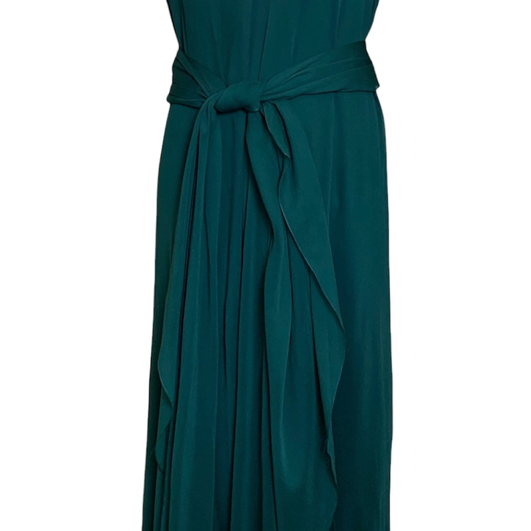 Stavropoulos '70s Emerald Green Silk Chiffon Gown & Scarf, gown w/belt
