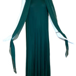 Stavropoulos '70s Emerald Green Silk Chiffon Gown & Scarf at throat