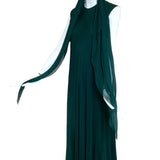 Stavropoulos '70s Emerald Green Silk Chiffon Gown & Scarf as head wrap