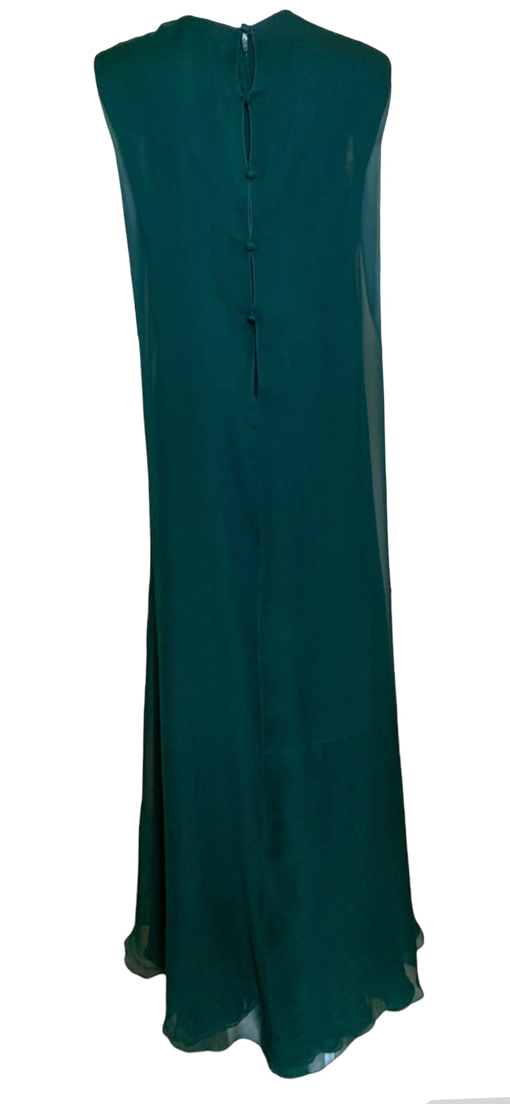 Stavropoulos '70s Emerald Green Silk Chiffon Gown & Scarf, back