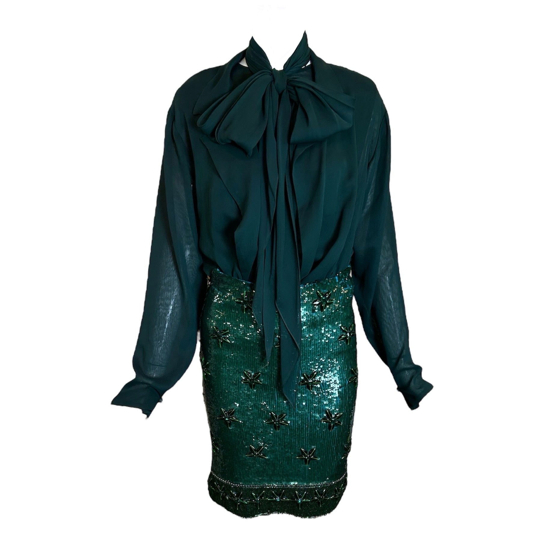 Giorgio di Sant'Angelo '80s Emerald Sequin and Chiffon Three Piece Ensemble Giorgio di Sant'Angelo '80s Emerald Sequin and Chiffon Three Piece Ensemble