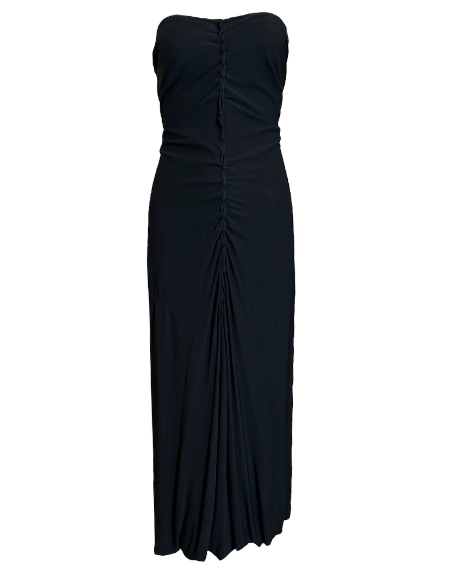 black jean paul gaultier dress Femme 1990's Silk with Ruched Front Braid slight stretch Size:17/36 Fabric Type: JERSEY Tallia Men's Wool Dress