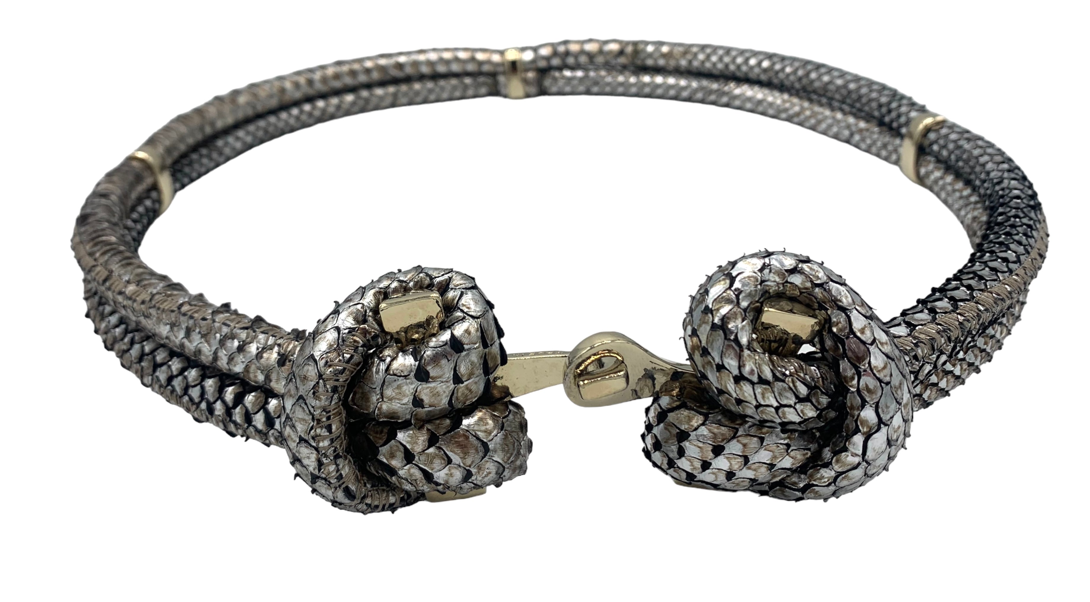 Oscar de la Renta Metallic Snakeskin Leather Knotted Belt