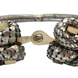 Oscar de la Renta Metallic Snakeskin Leather Knotted Belt, close-up