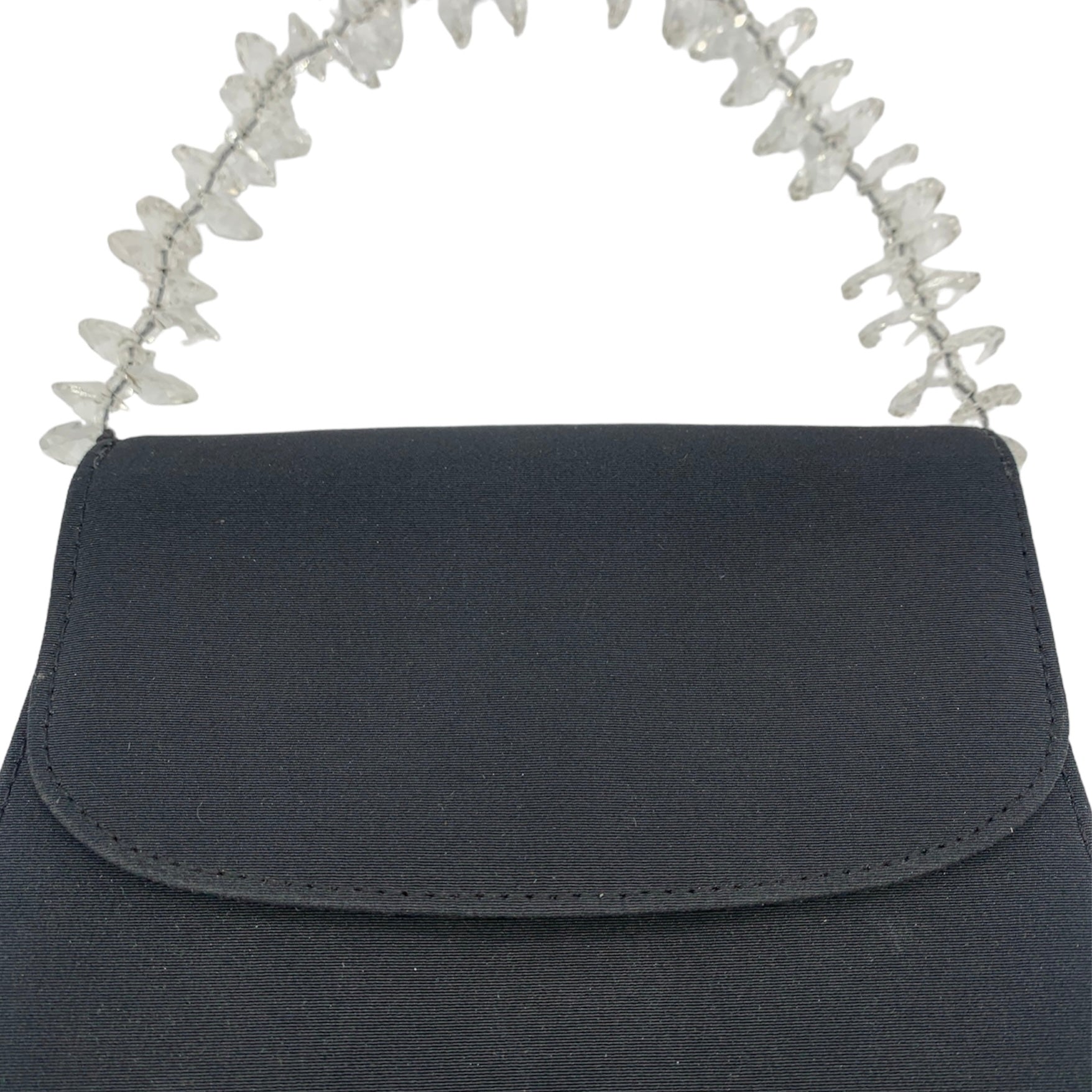 Casadei Black Satin Bag with Simulated Crystal Handle, close up