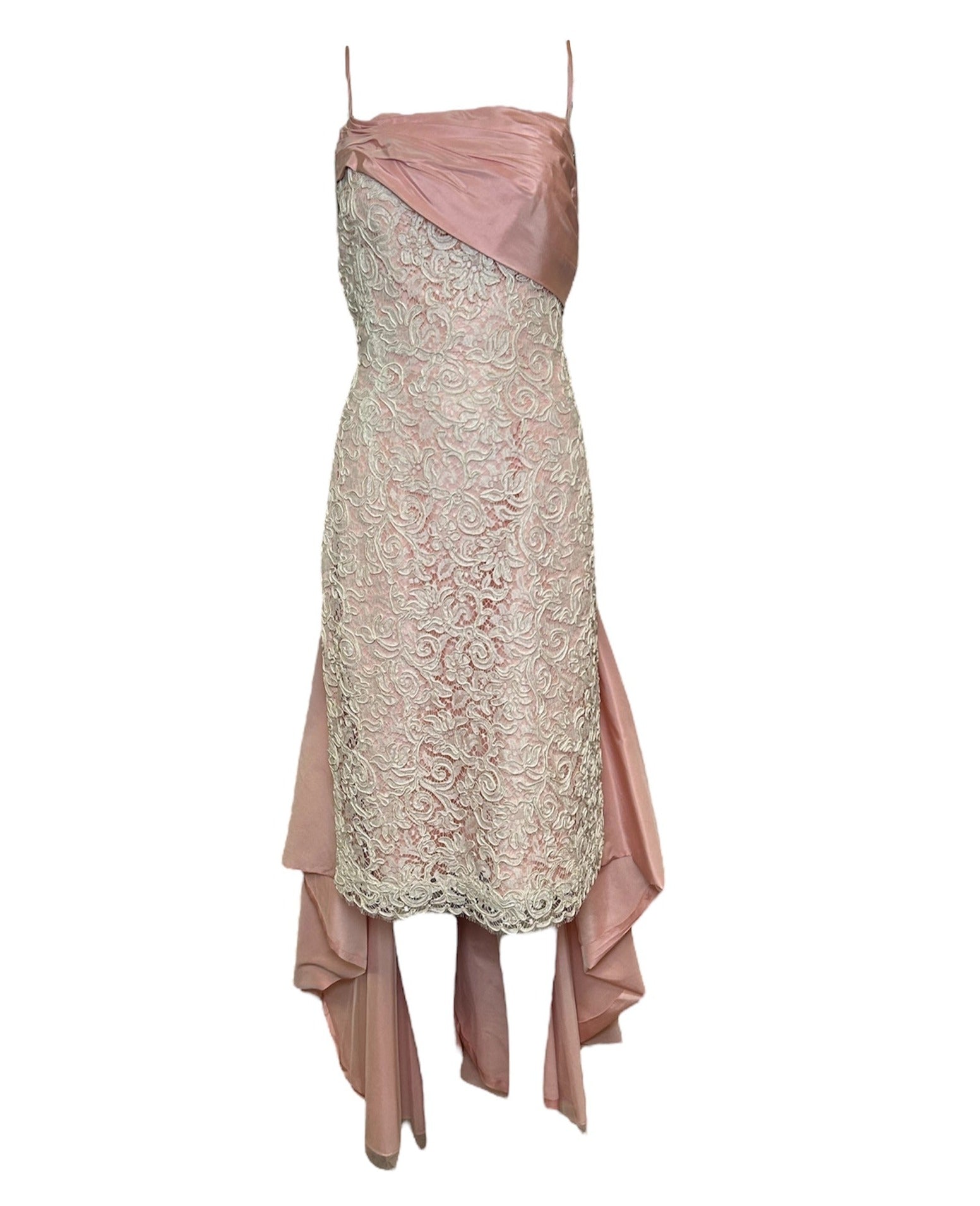 Fe Zandi Pink & Cream Soutache Dress with Cascading Train  FRONT PHOTO 1 OF 5