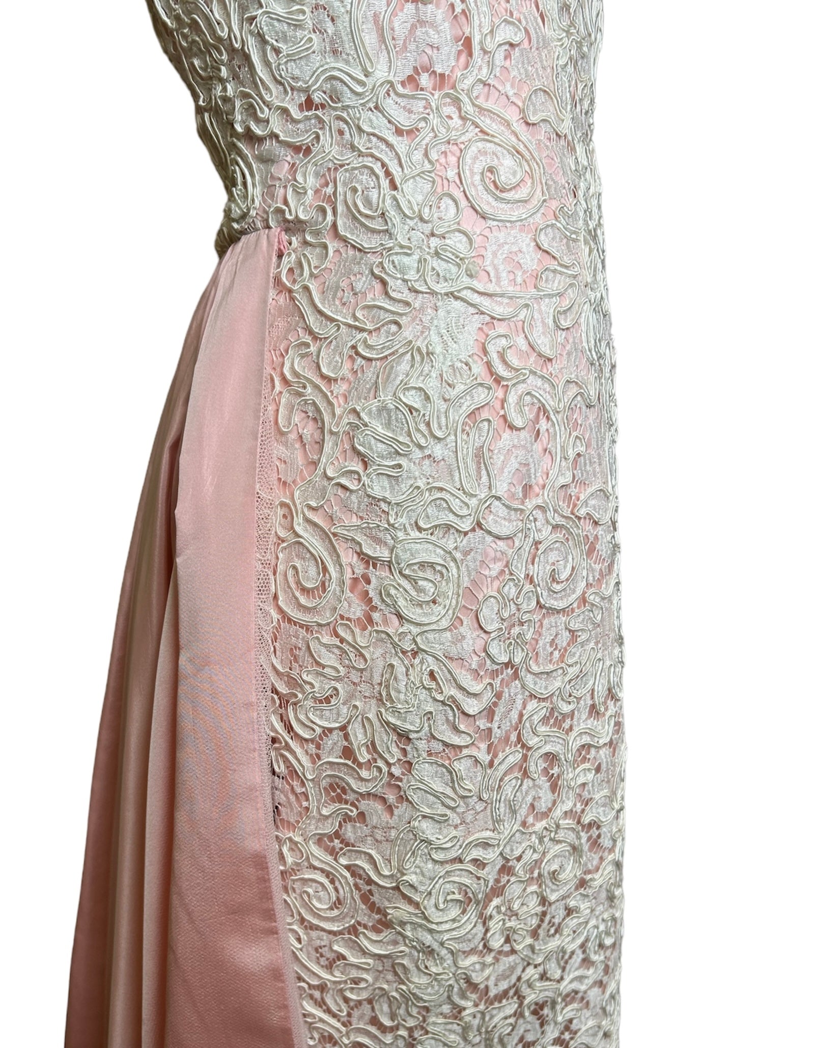 Fe Zandi Pink & Cream Soutache Dress with Cascading Train SOUTACHE DETAIL PHOTO 4 OF 5