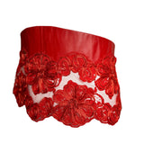 Geoffrey Beene Red Leather and Raffia Floral Waistband DETAIL PHOTO 3 OF 4