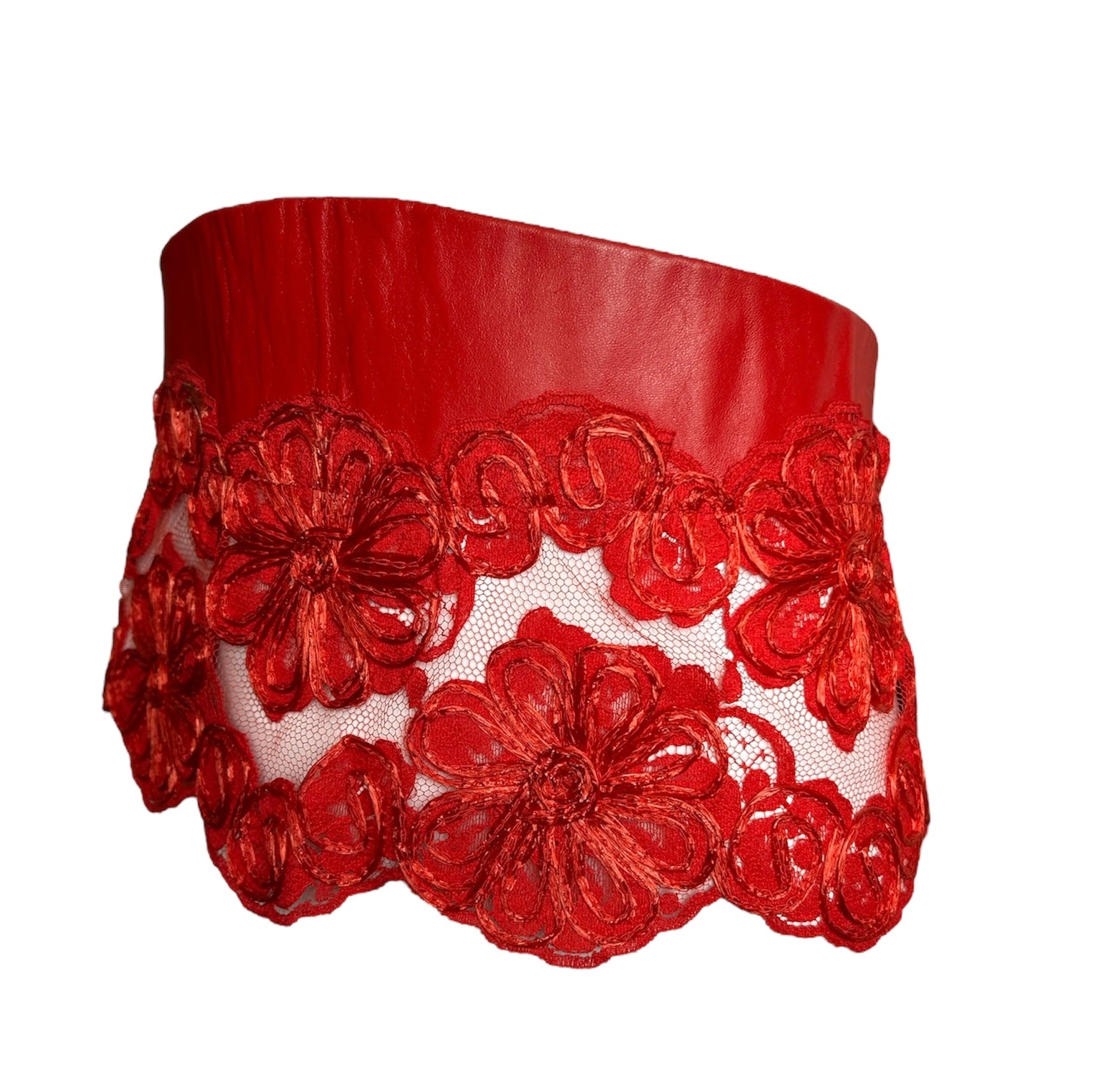 Geoffrey Beene Red Leather and Raffia Floral Waistband DETAIL PHOTO 3 OF 4