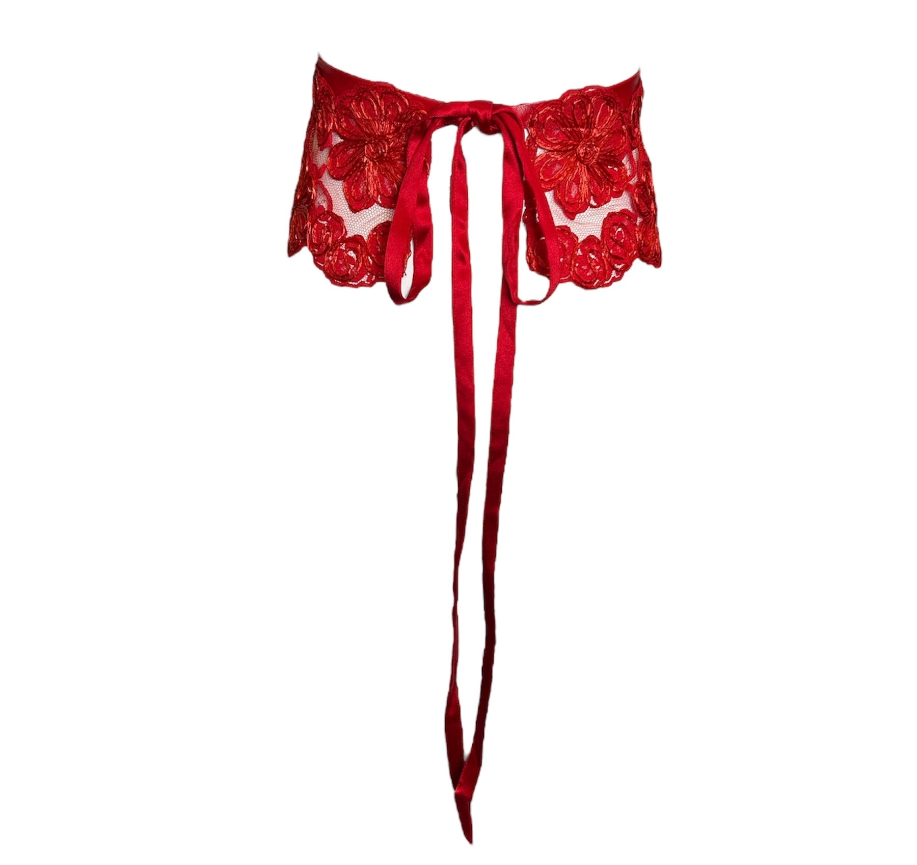 Geoffrey Beene Red Leather and Raffia Floral Waistband BACK PHOTO 2 OF 4