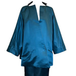  Geoffrey Beene Reversible Evening Coat + Skirt Ensemble BLUE SATIN FRONT 3 OF 8