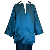  Geoffrey Beene Reversible Evening Coat + Skirt Ensemble BLUE SATIN FRONT 3 OF 8