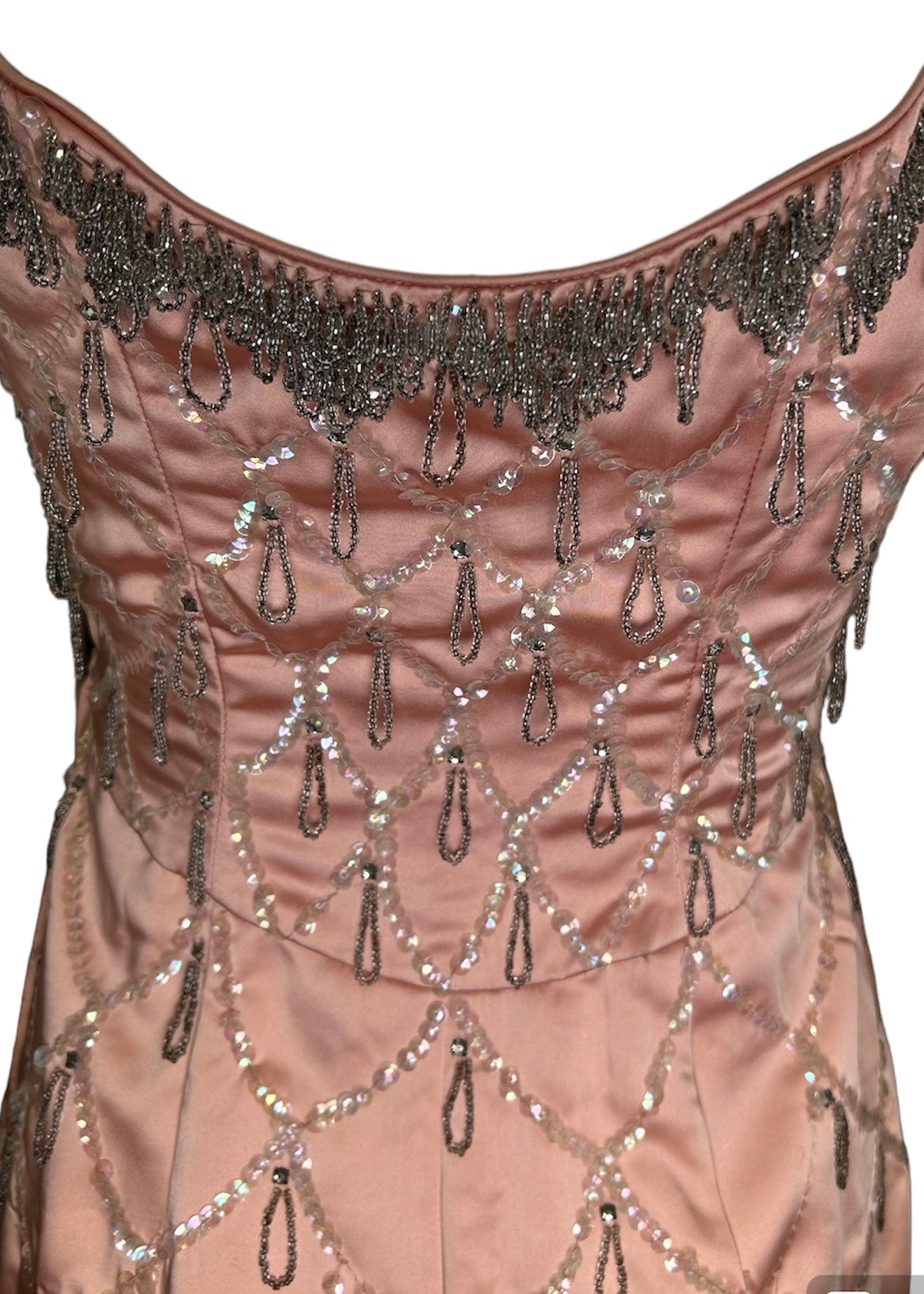 Ceil Chapman Late 1950's Pink Satin Beaded Cocktail Dress Ceil Chapman Late 1950's Pink Satin Beaded Cocktail Dress