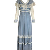 Gunne Sax 1970s Baby Blue Lace Maxi Dress FRONT PHOTO 1 OF 5