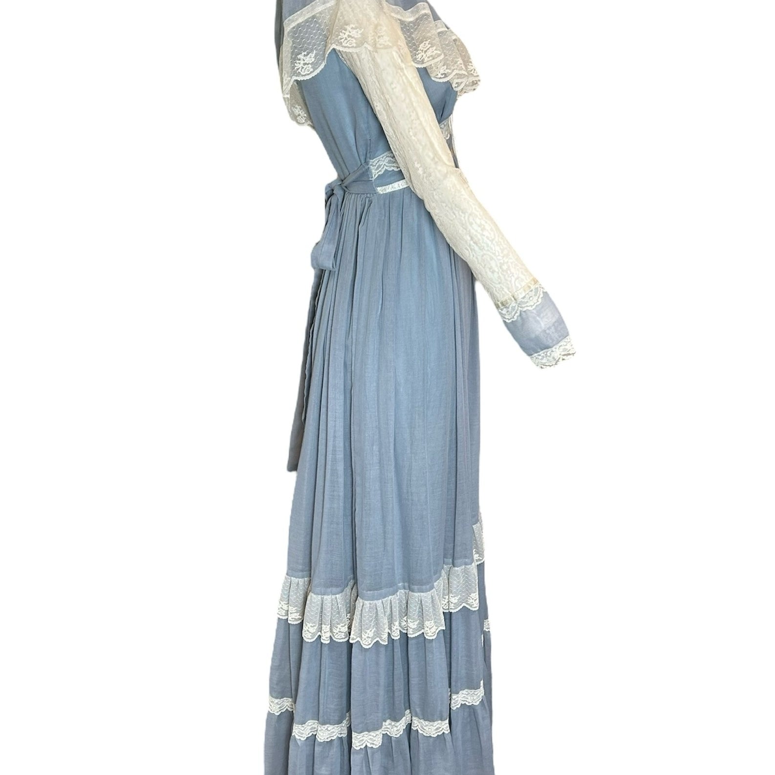 Gunne Sax 1970s Baby Blue Lace Maxi Dress SIDE PHOTO 2 OF 5