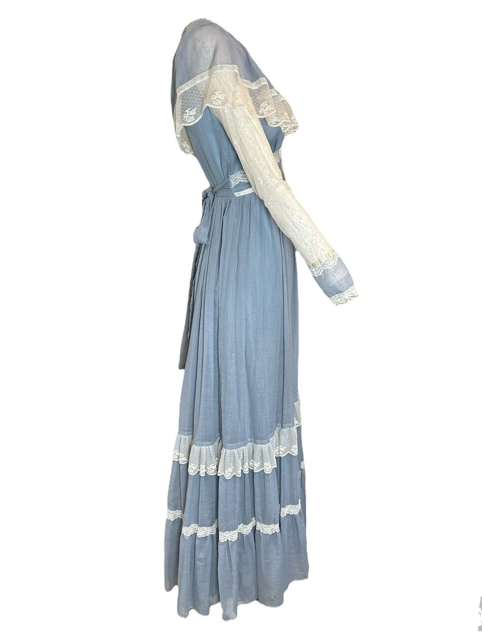 Gunne Sax 1970s Baby Blue Lace Maxi Dress SIDE PHOTO 2 OF 5