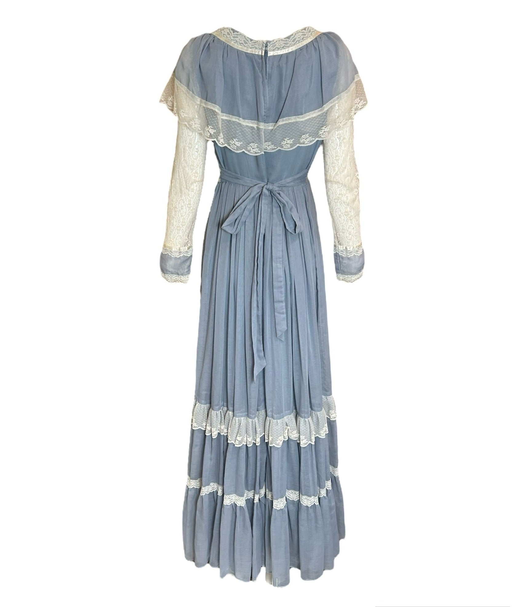 Gunne Sax 1970s Baby Blue Lace Maxi Dress BACK PHOTO 3 OF 5