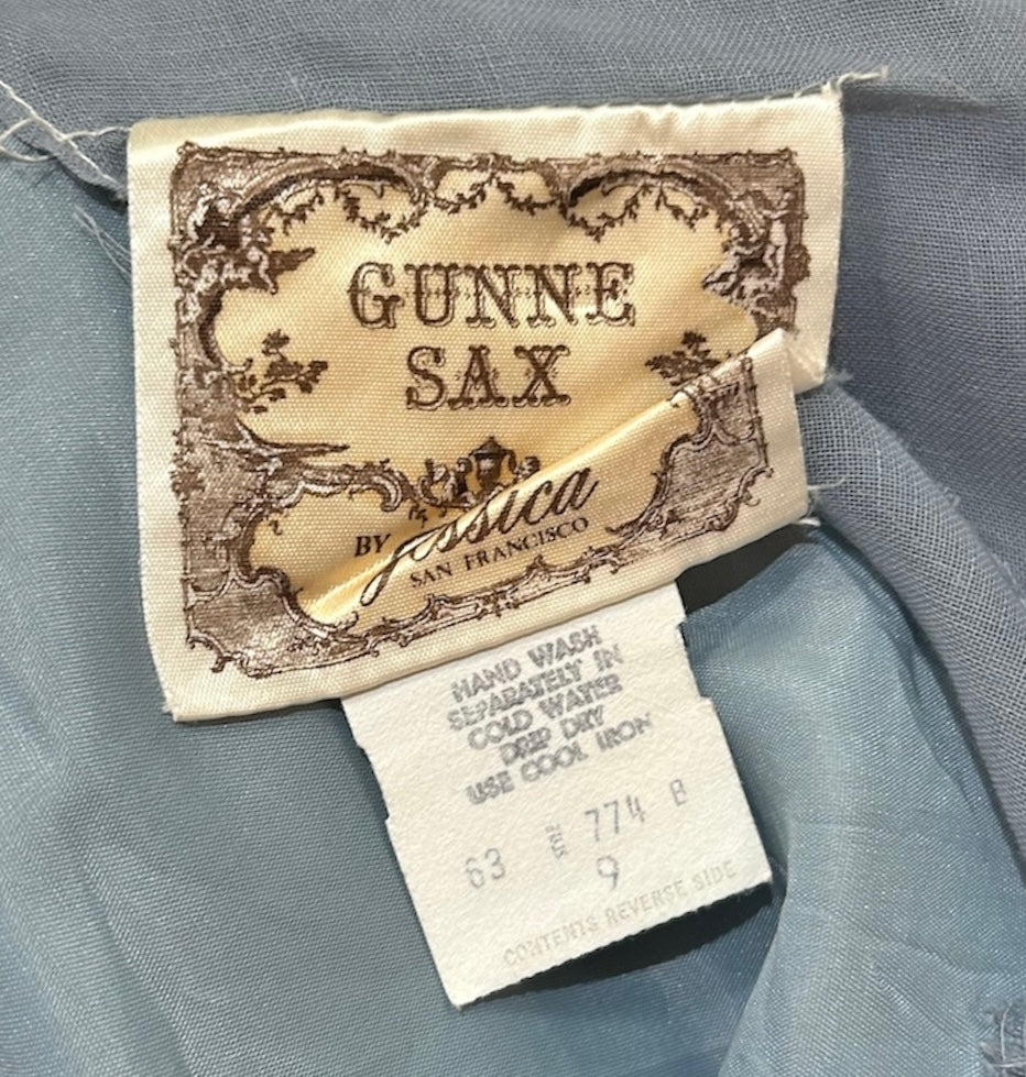 Gunne Sax 1970s Baby Blue Lace Maxi Dress, label