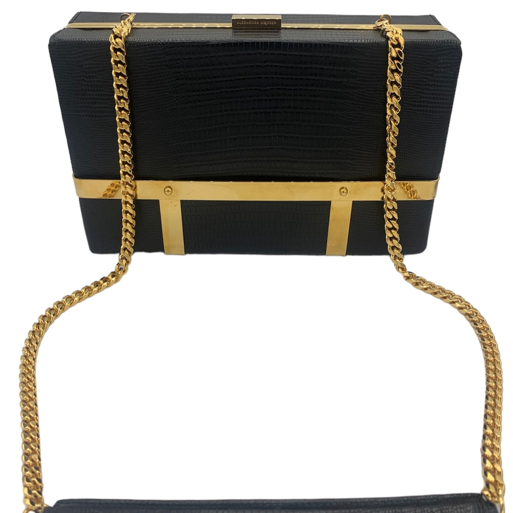 ALEXANDER McQUEEN Pre-Fall '15 Black Tejus Croc Embossed Leather Metal Cage Box Handbag FRONT PHOTO 1 OF 13